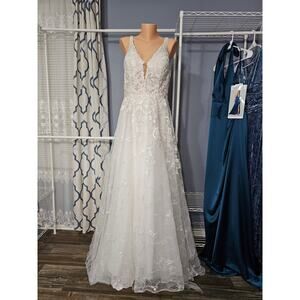 Allure Romance Wedding Dress Size 14 Ivory/Nude NWT Sample Missing Buttons